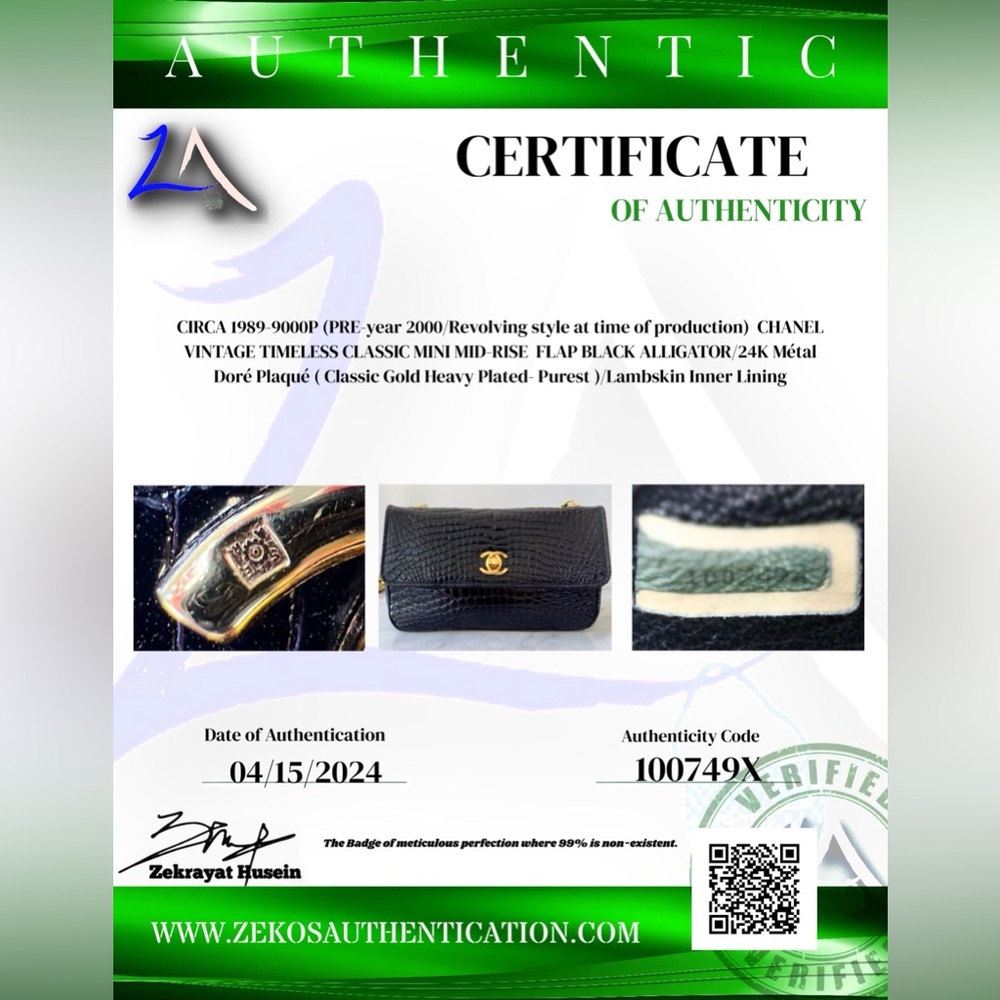 Chanel Vintage 1989 Classic Mini Flap Black Alligator 24K Gold Plated Bag - Picture 2 of 16